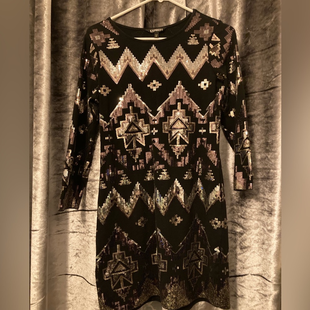 Express Size Small Stretch Sequin Patterned Dress… - image 2